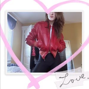Genuine Leather Red Giovanni Vintage Bomber Jacket